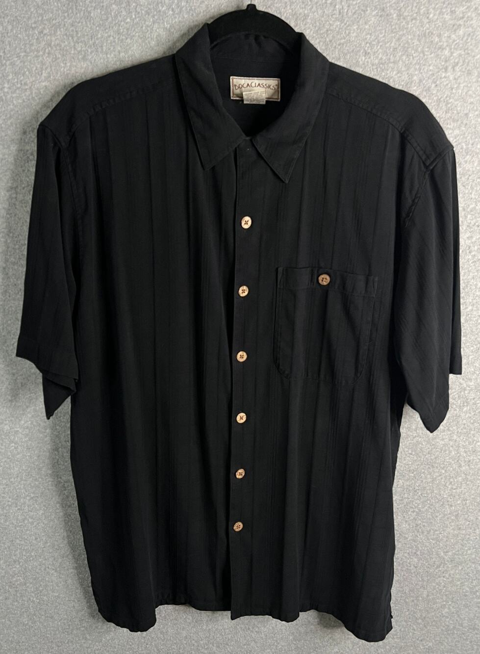 Boca Classics Silk Shirt Mens Large Black Textured Camp Button Casual